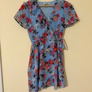 Speechless Sky Blue and Pink Floral Mini Dress Size XS